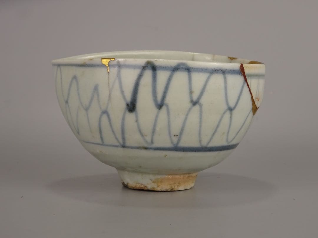 江戸時代　前期　初期伊万里　染付　網手　小碗　箱付　茶碗　酒器　片口としても