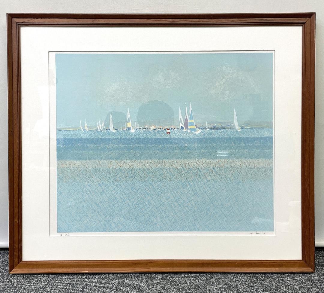 美品 真作保証 アンドレ・ブーリエ『ヨットハーバー』大判リトグラフ直筆サイン入り