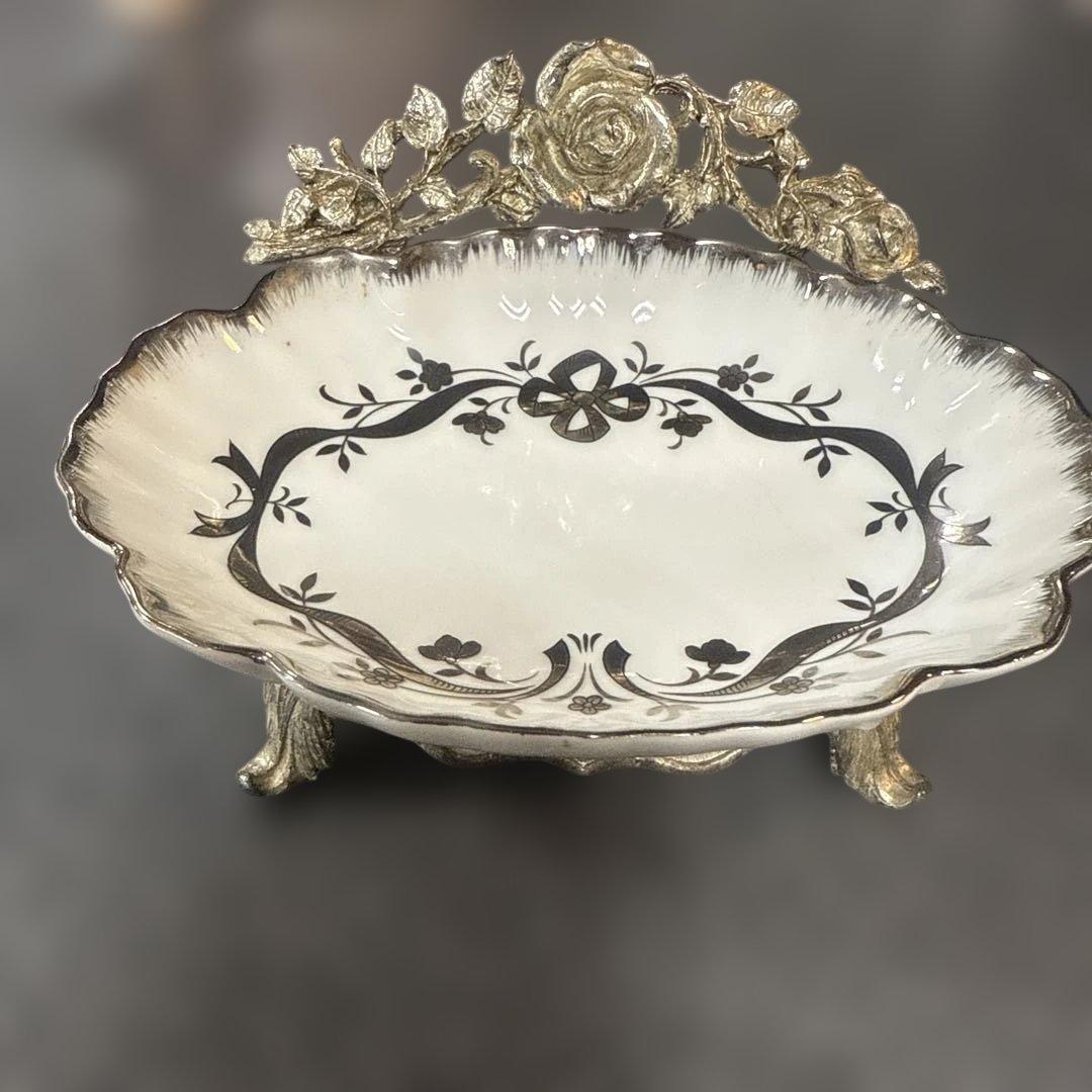 ヴィンテージ風 花模様 陶器皿