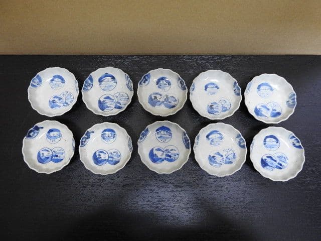 染付丸文豆皿　十客　M１３４５