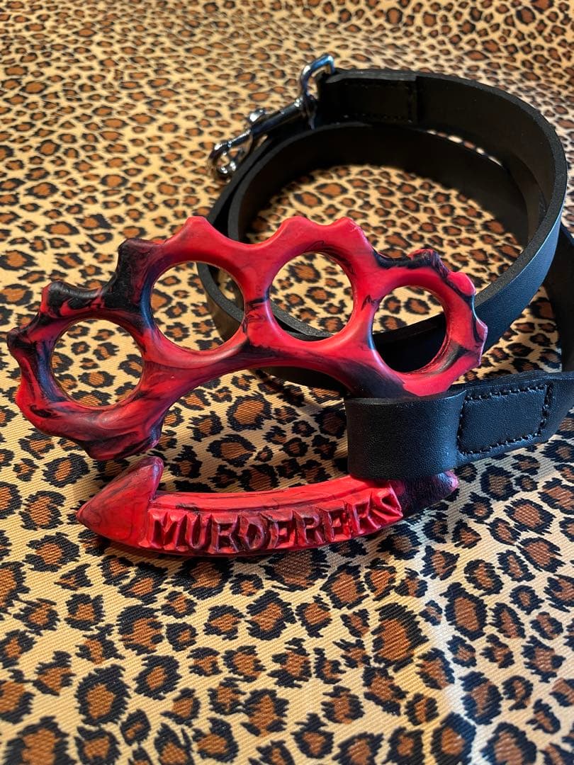 赤黒　ナックル　ドッグ　リード　本革