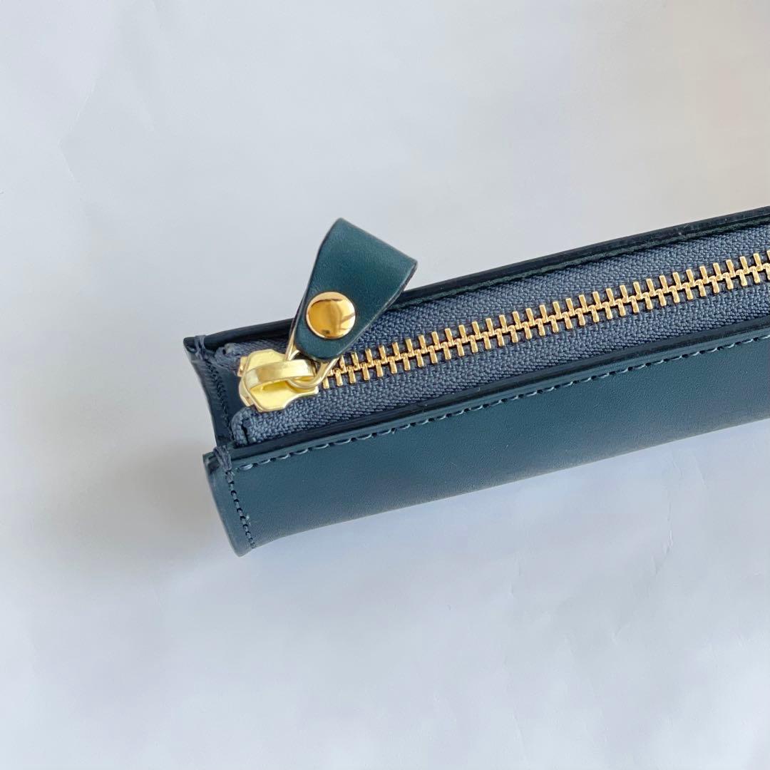 土屋鞄　ナチューラ　ヌメ革ファスナーペンケース　限定色ブルーグリーン