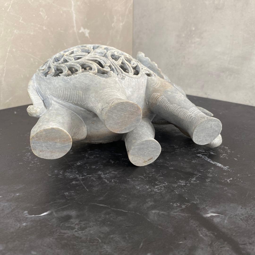 天然石　象の彫刻　透かし彫り　子宝縁起物　ビッグサイズ