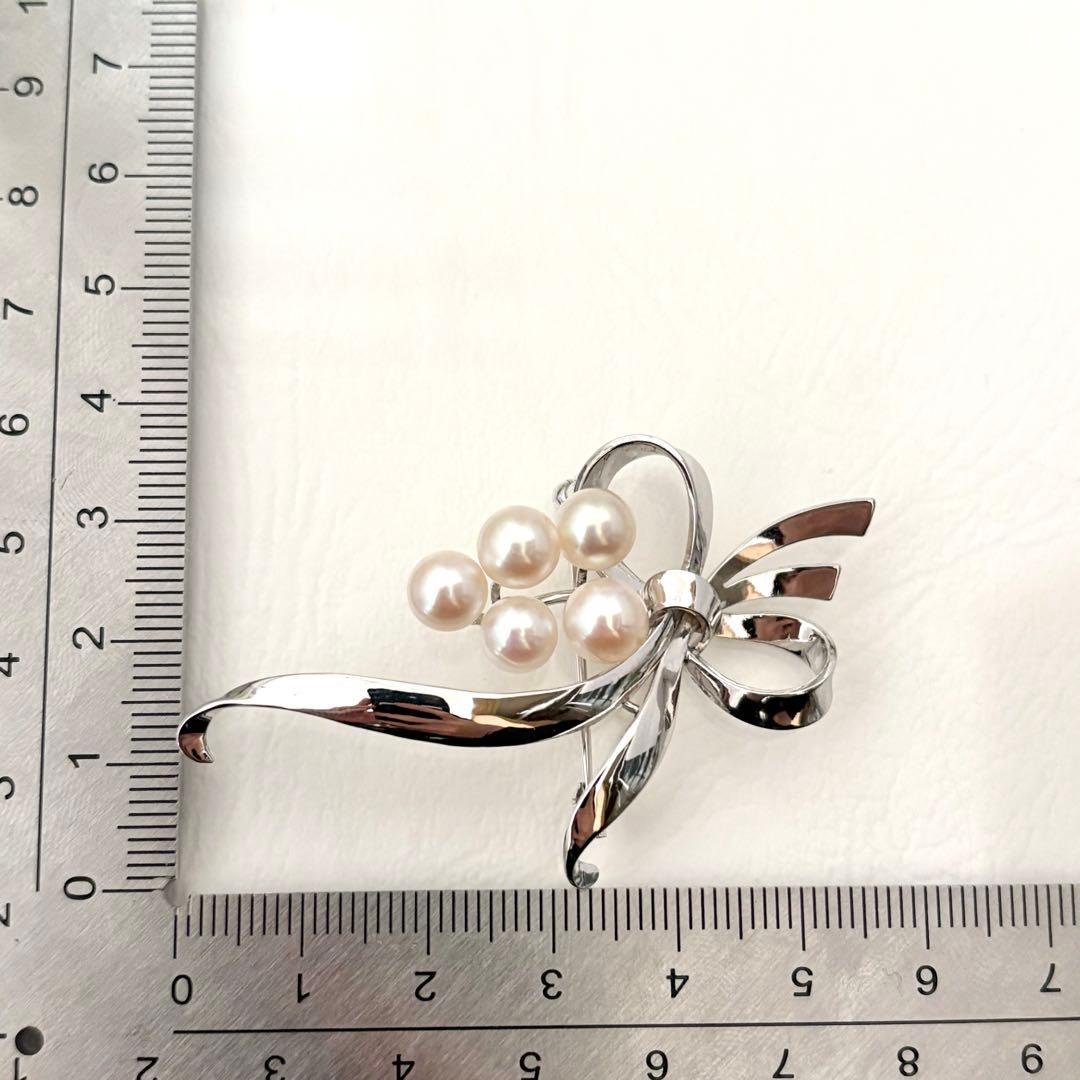 248【ミキモト】シルバー　パール　ブローチ　リボン　花束