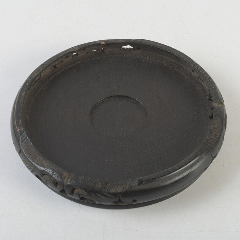 七宝焼　緑釉　花文　花瓶　唐木台付　共箱　V　9833A