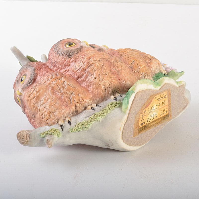 アンティーク　Cubis　USA　陶製　三匹のフクロウ　縁起物　置物　C6738