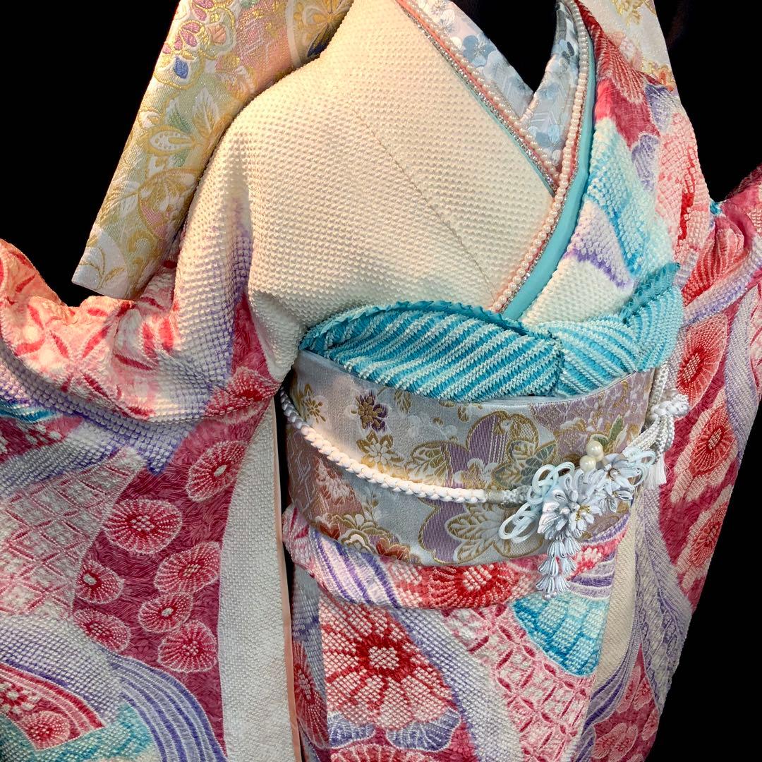 振袖フルセット■未使用■藤娘きぬたや■吉祥熨斗模様■総絞り■振袖一式