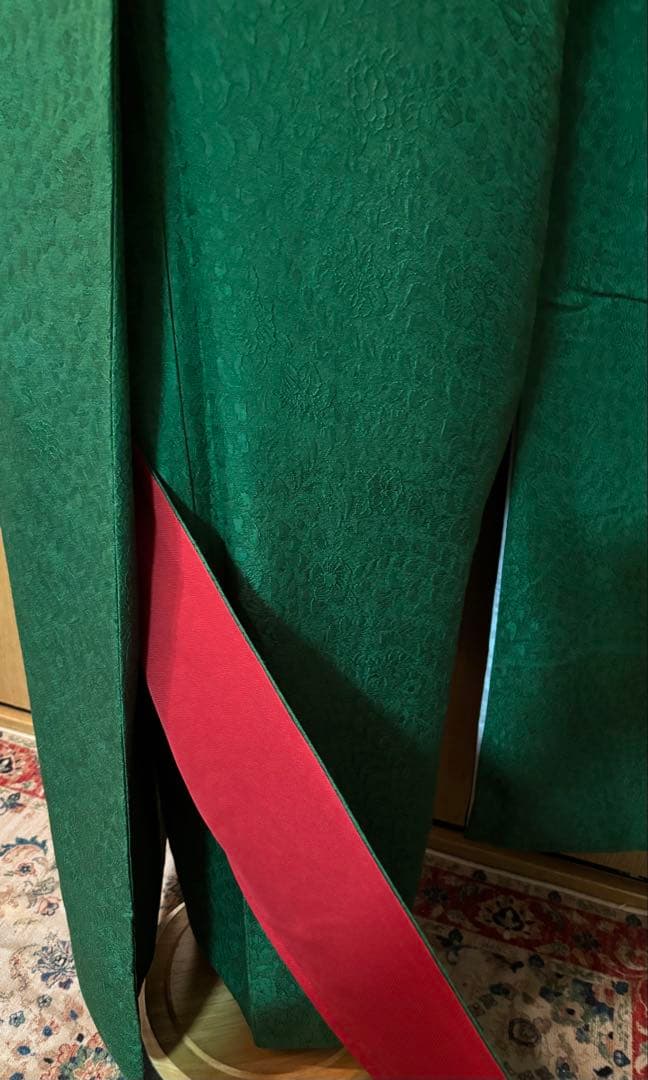 正絹　辻ヶ花地文　正絹無地振袖 花紋　トールゆったりサイズ エメラルドグリーン