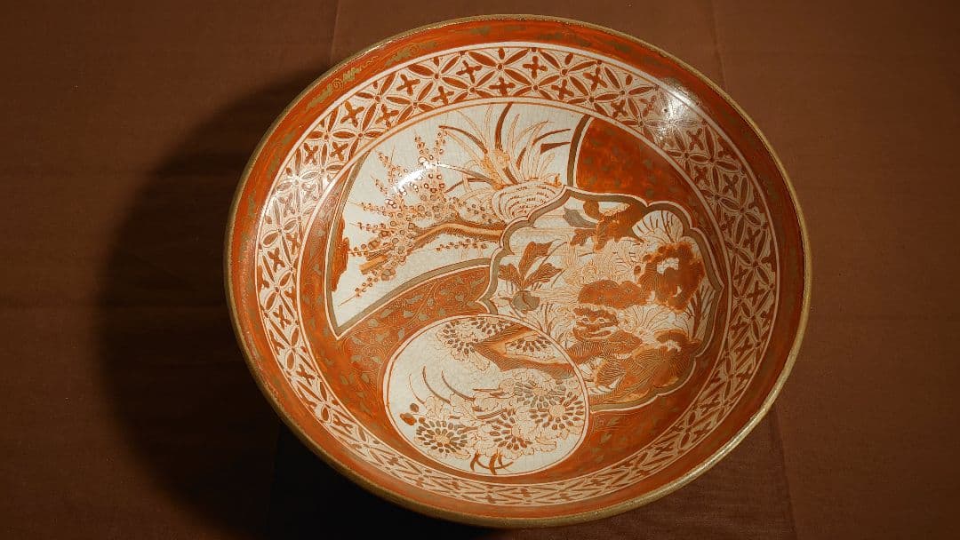 古九谷　九谷焼　赤絵　飯田屋　宮本窯　庄三　蔵出　アンティーク　２３０mm　１客