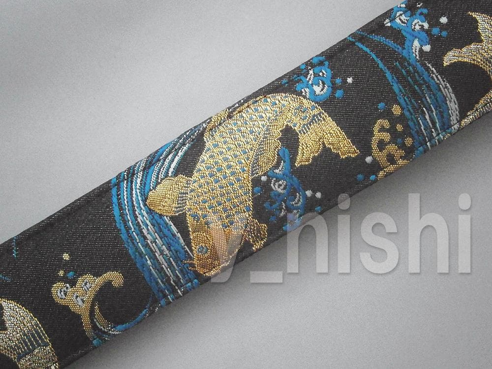 京都 西陣織り 和柄ギターストラップ 鯉柄/金-銀 ハンドメイド
