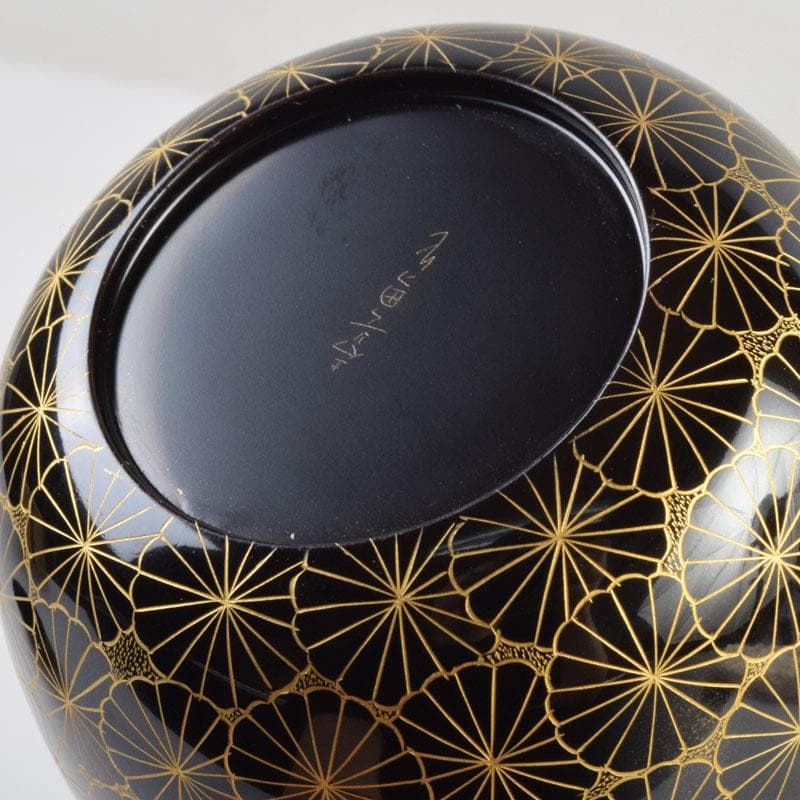 Gojyo　輪島塗　前志芸男作　沈金菊文様　棗　共布共箱　V　9152