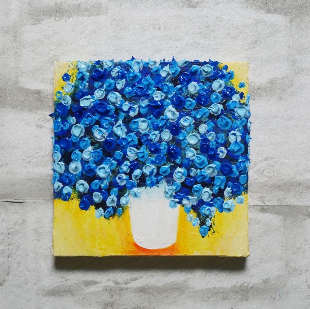 油絵 油彩 油彩画 絵画 アートパネル【青いかすみ草】