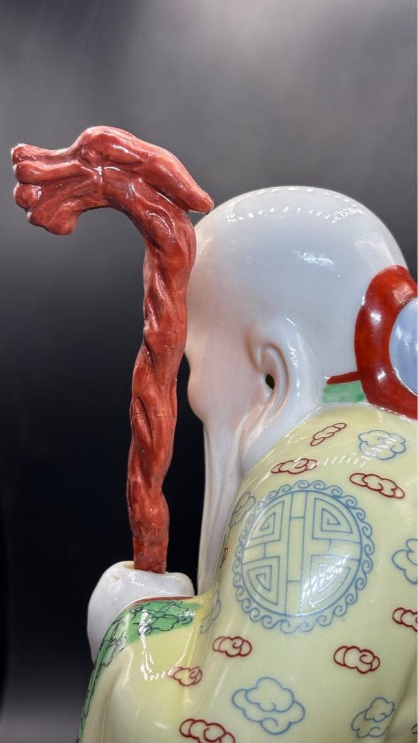 005 中国美術 色絵陶人形 高さ28cm 置物 オブジェ 蟠桃老壽星