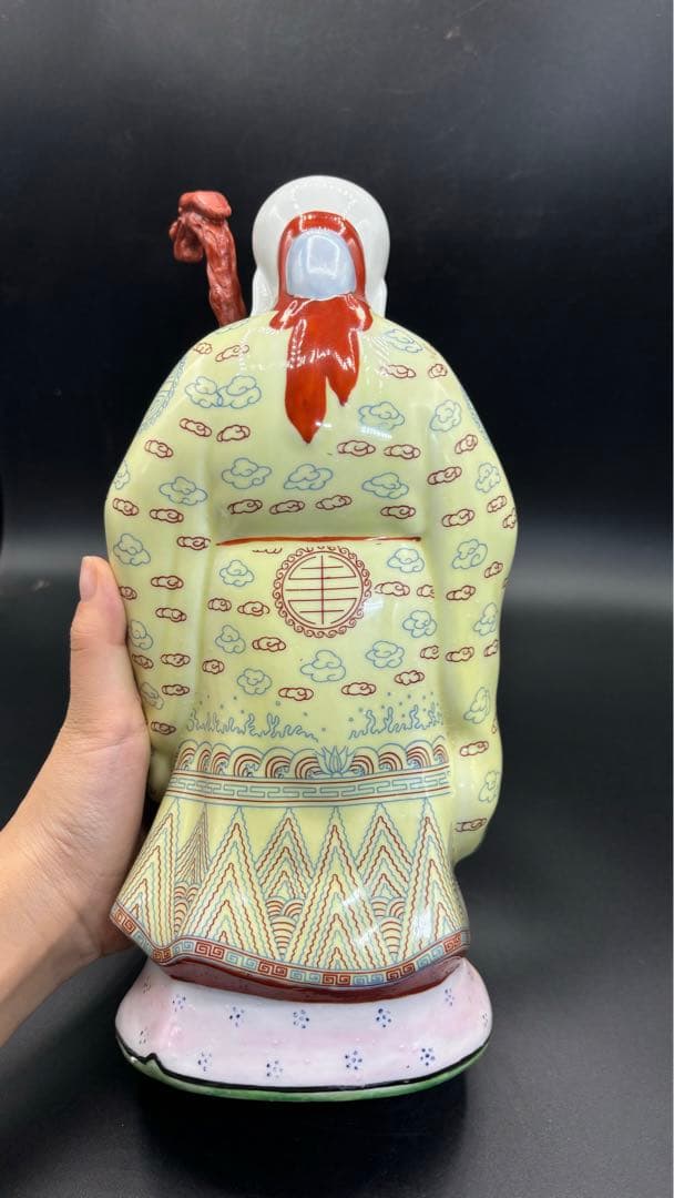 005 中国美術 色絵陶人形 高さ28cm 置物 オブジェ 蟠桃老壽星