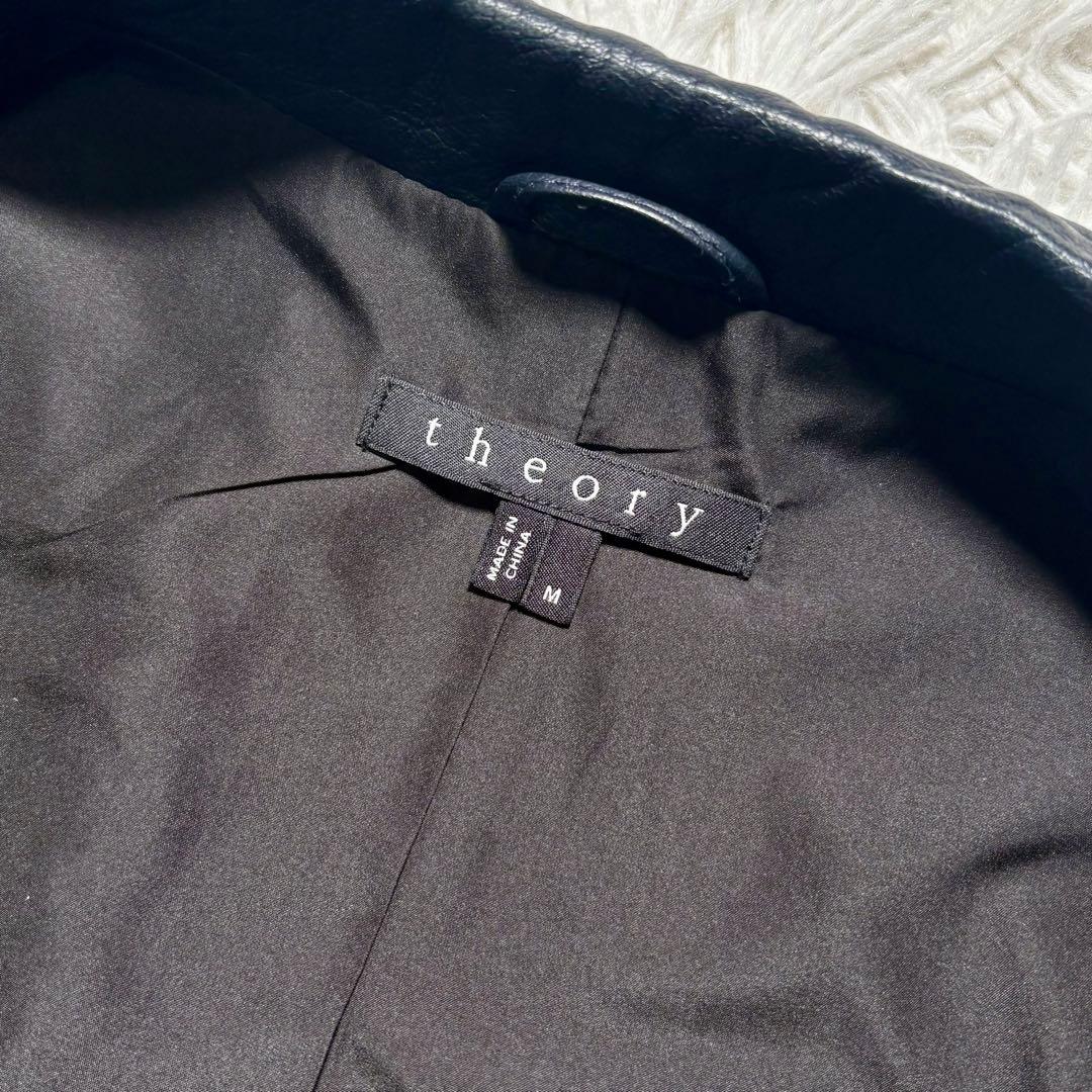 【美品】Theory 羊革　シングルライダースジャケット　紺　M シープレザー