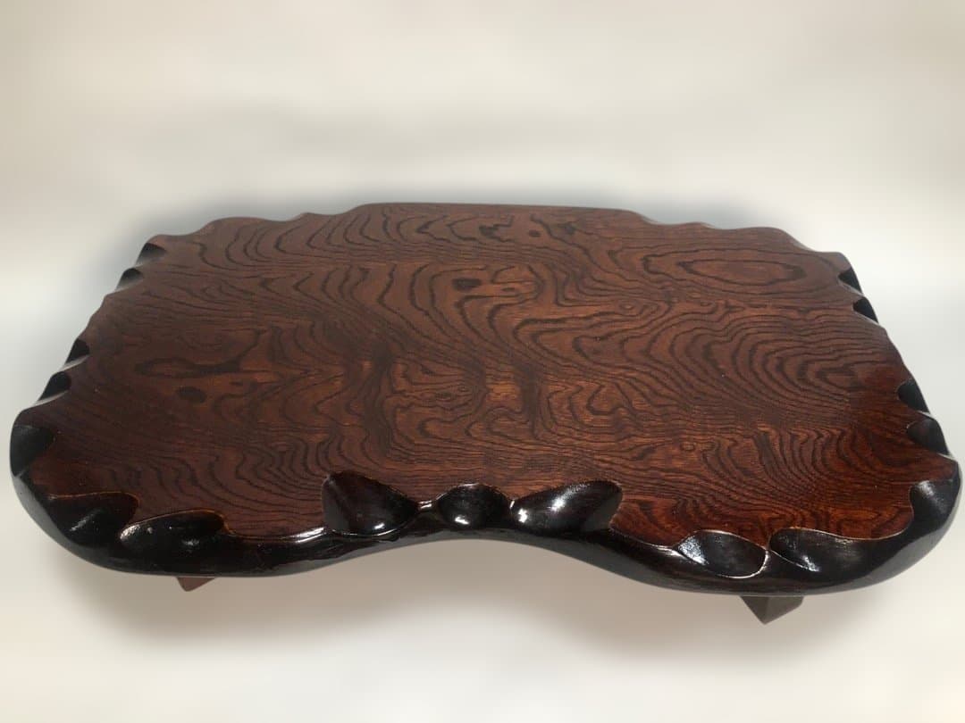 九谷焼　色絵玉乗り獅子　糠川清章造　縁起物置物　欅台付　魔除