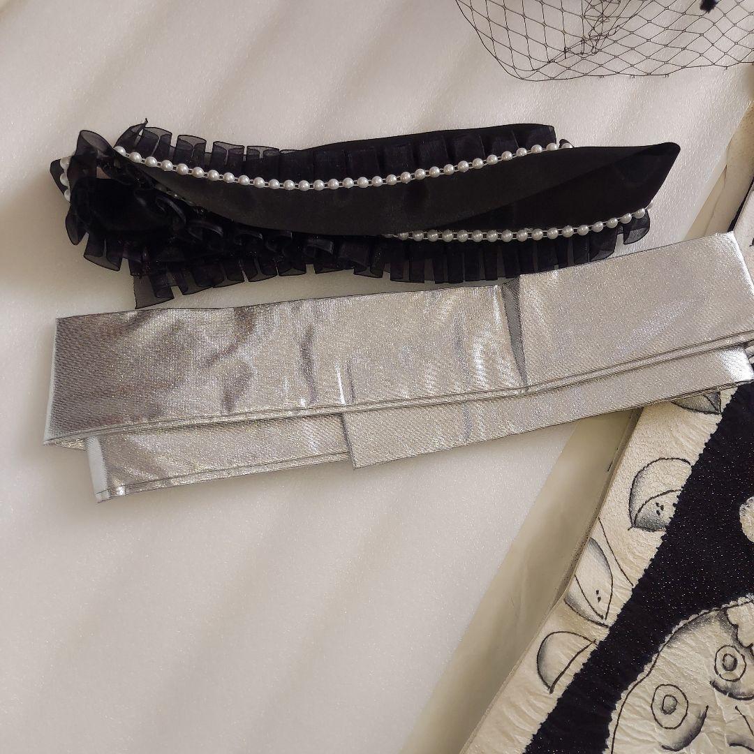 正絹振袖 蝶と辻ヶ花模様 黒と白 帯揚げ 帯締め 重ね襟 髪飾り