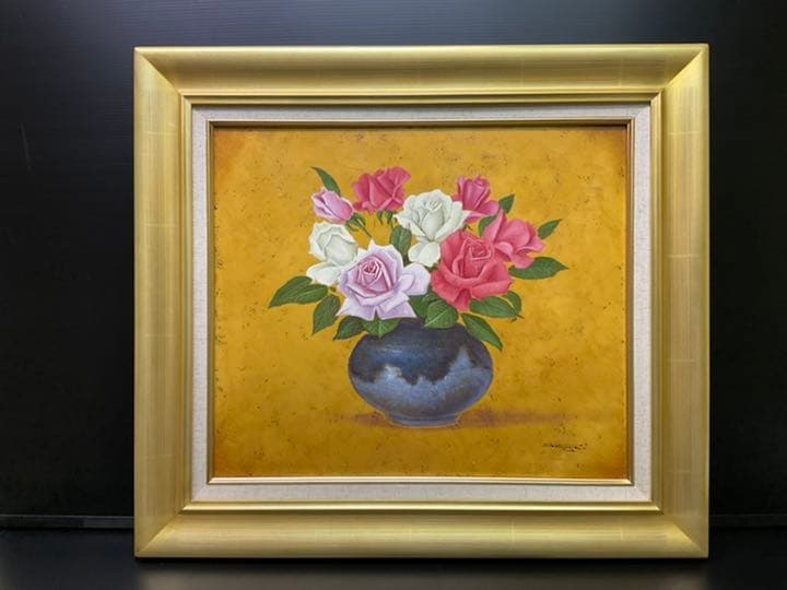 油絵　中島達幸　バラ　フレーム付き