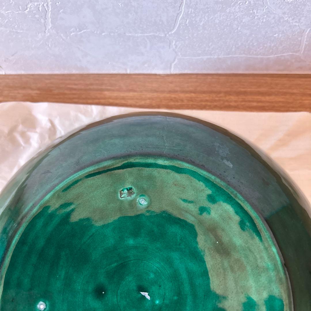 加賀瑞山　青釉立田川　平水指　茶道具