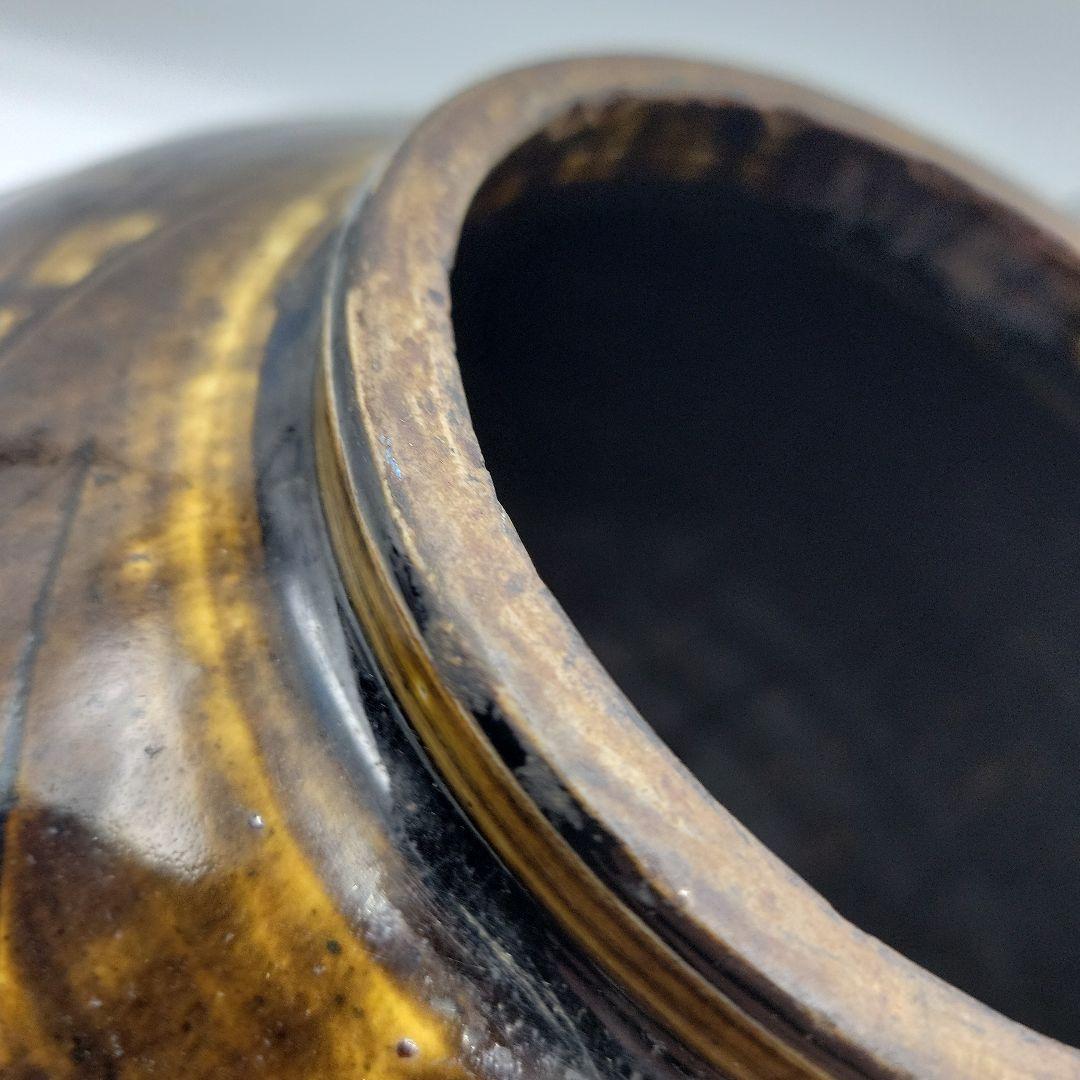 貴重　古美術 朝鮮古陶磁器 李朝 飴釉 面取 壷 時代物