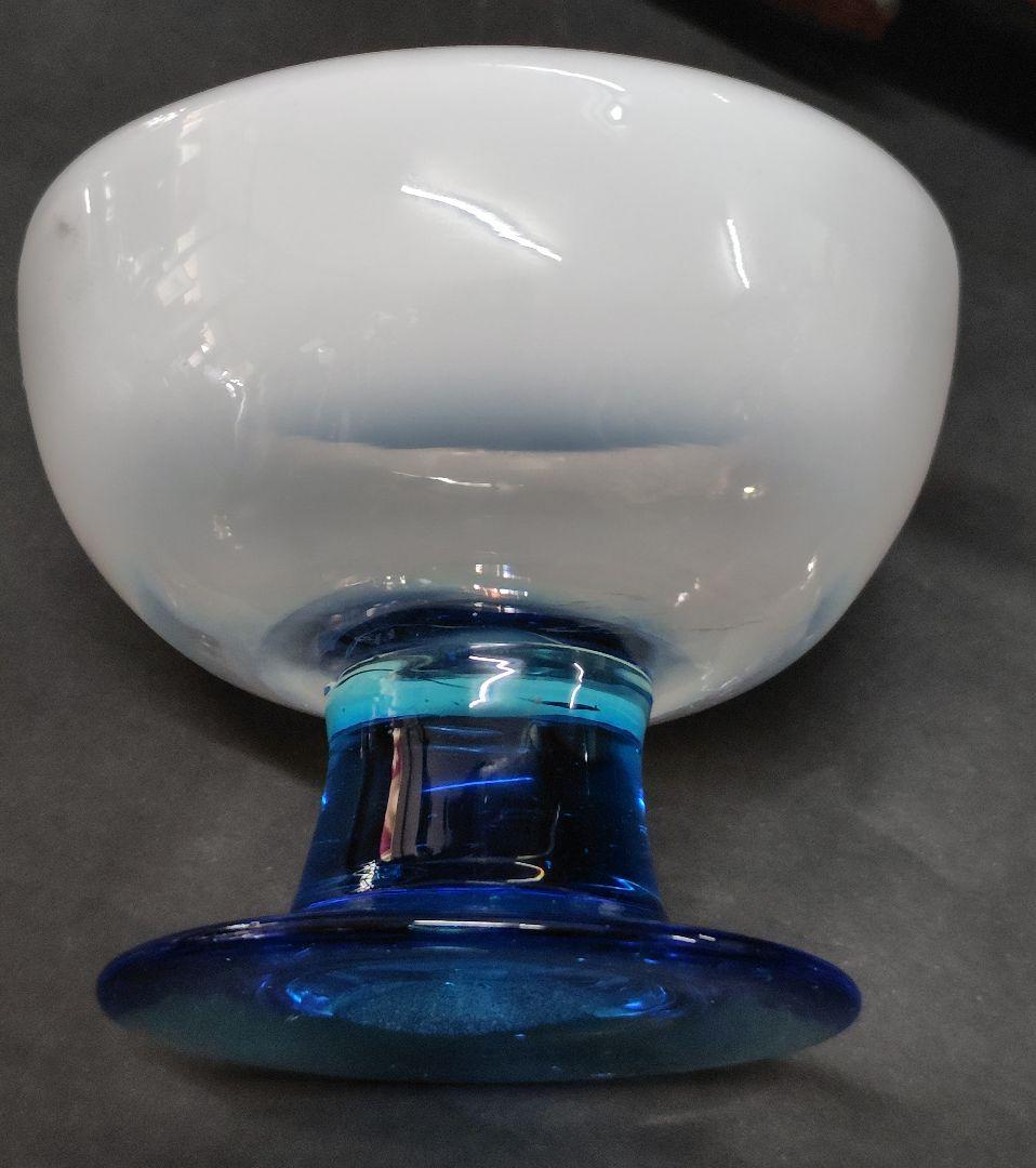 極太脚 完品 青脚 乳白暈し 氷コップ ブルー ステム ウランガラス 太足