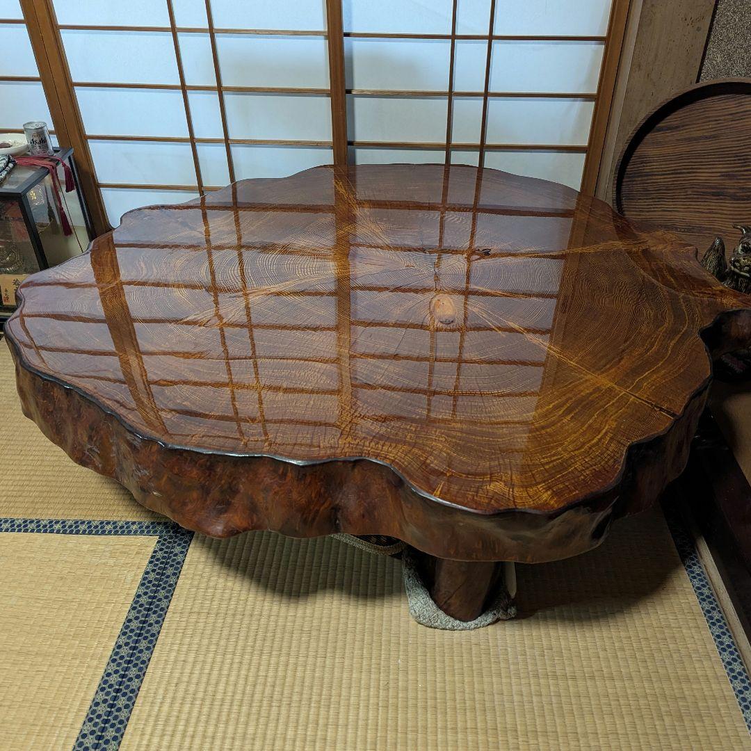 高級切株座卓 自然形状 和室 貴重 骨董 アンティーク 古民家 (引き取り限定)