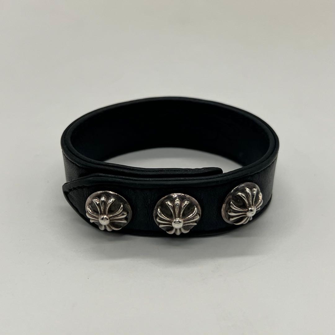 クロムハーツ 3ボタン2スナップ ブレスレット クロスボタン レザー SV925