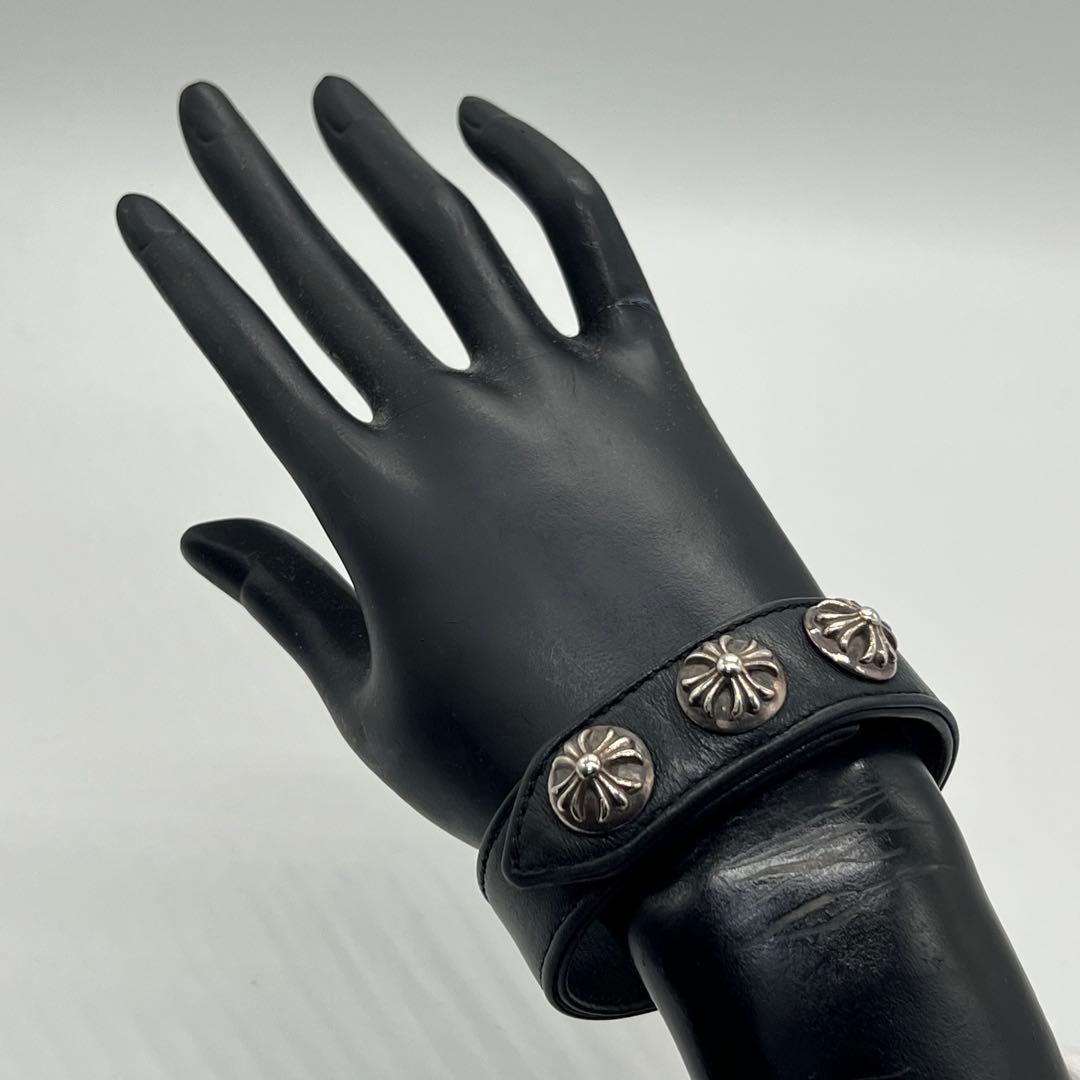 クロムハーツ 3ボタン2スナップ ブレスレット クロスボタン レザー SV925