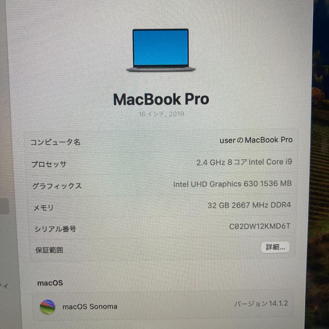 Apple MacBook Pro i9 ノートパソコン 16インチ 32GB