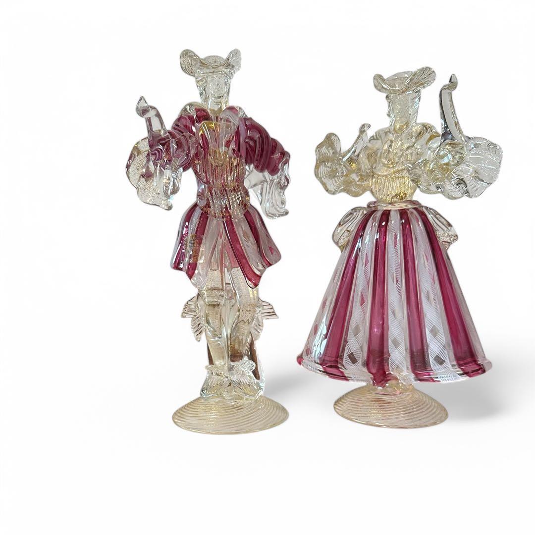 ☆ムラーノ☆ベネチアングラス☆バラリンレース／金彩☆大型 フィギュリン☆2体☆