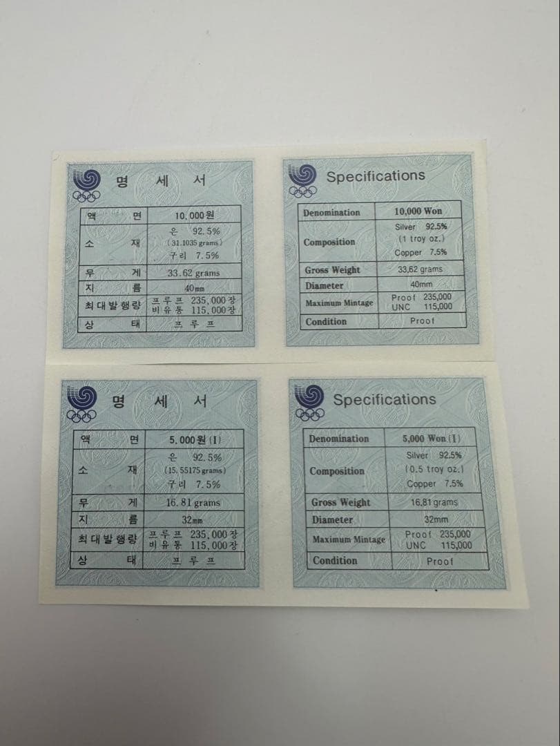1988年 ソウルオリンピック 記念硬貨 銀貨 10000ウォン 5000ウォン