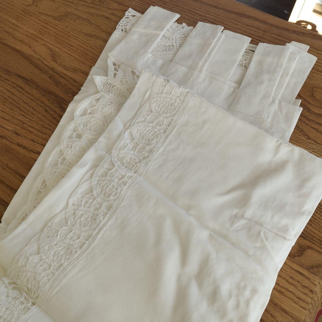 イギリスVintage　バテンレース　タブカーテン　コットン　２枚セット　バラ可