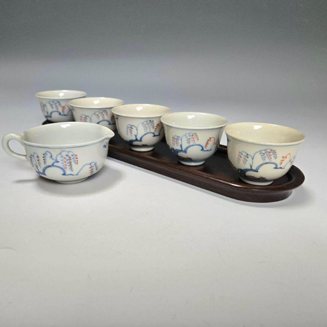 24-1268 古砥部焼煎茶碗と唐木一文字盆