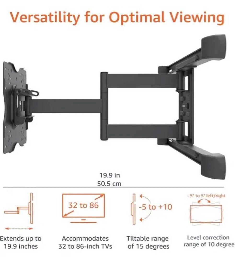 テレビ壁掛け金具フルモーション水平ポスト設置レベリング付 32~86インチ対応