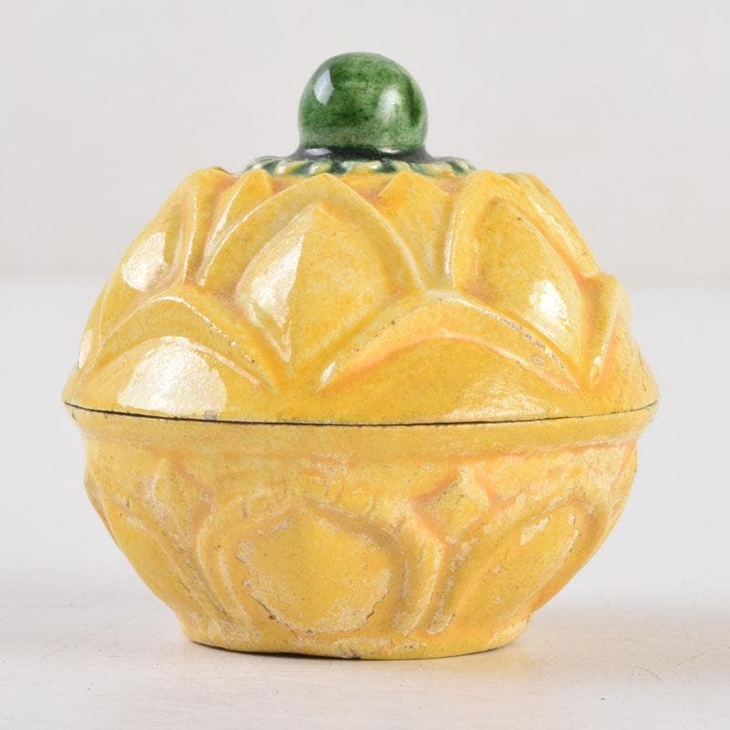 茶道具　永楽善五郎作　黄交趾　蕗の薹（フキノトウ）香合　共箱　C　9217