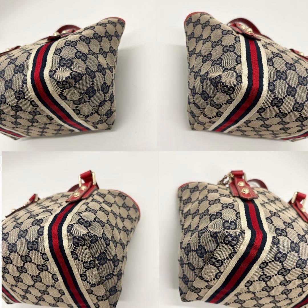 美品 ✨ グッチ ミニトートバッグ GG柄 シェリーライン キャンバス 赤