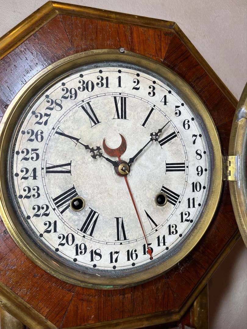 ウェルチ 米　カレンダー付　柱時計　古時計　振り子　レトロ　ゼンマイ　精工舎