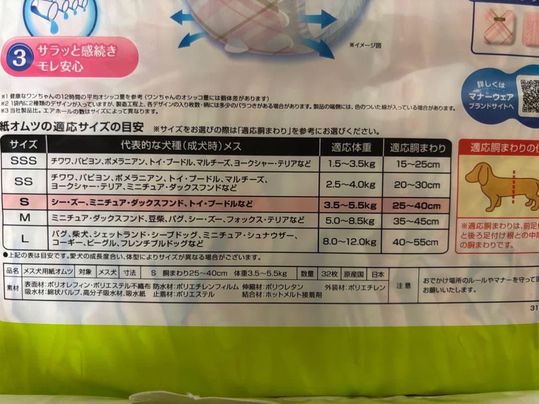 未使用⭐️未開封品⭐️ユニチャーム マナーウェア Sサイズ 32枚入り✖️6袋