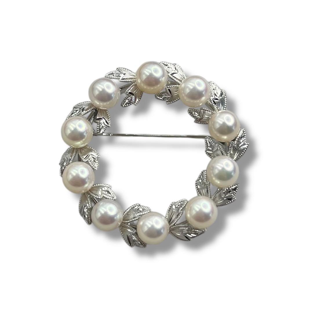 美品 MIKIMOTO ミキモト パール サークル リーフ ブローチ ドレス