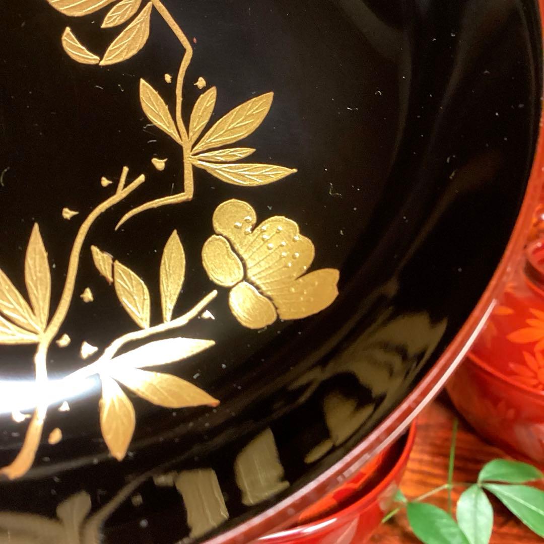 A893 木製輪島塗　白檀塗　山吹蒔絵　『千舟堂』　吸い物椀　煮物椀　5客