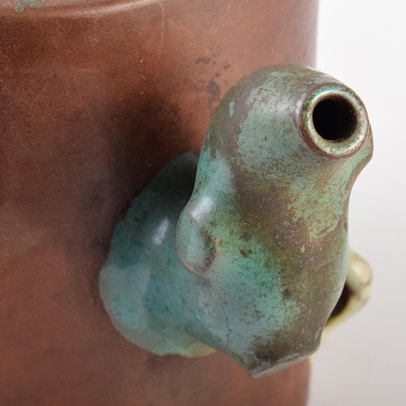 中国　宣興紫砂銘　紫砂　朱泥　色絵桃文　急須　茶壷　D　R7722