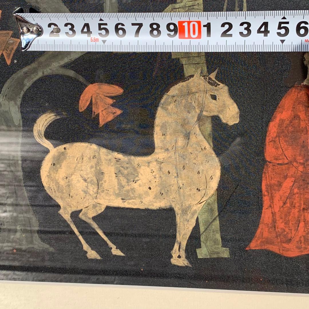 楚国　漢代　帛画　中国　シルク　絹　絵画　額縁　骨董品　馬　王　鳳凰　人　アート