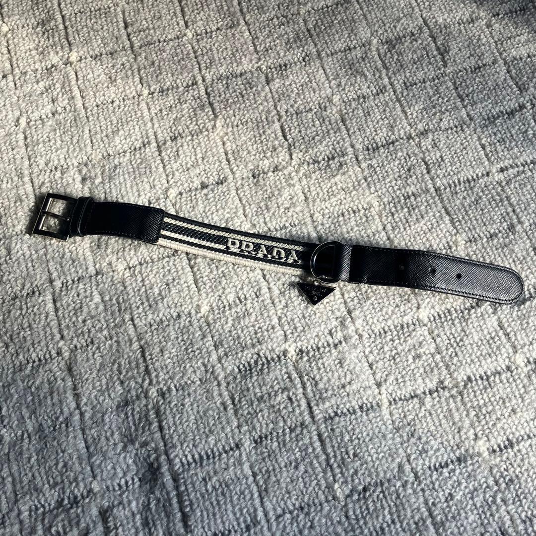 プラダ［首輪］三角ロゴ　犬用　ペット用品　レザー　ジャガード　箱付き　ブラック