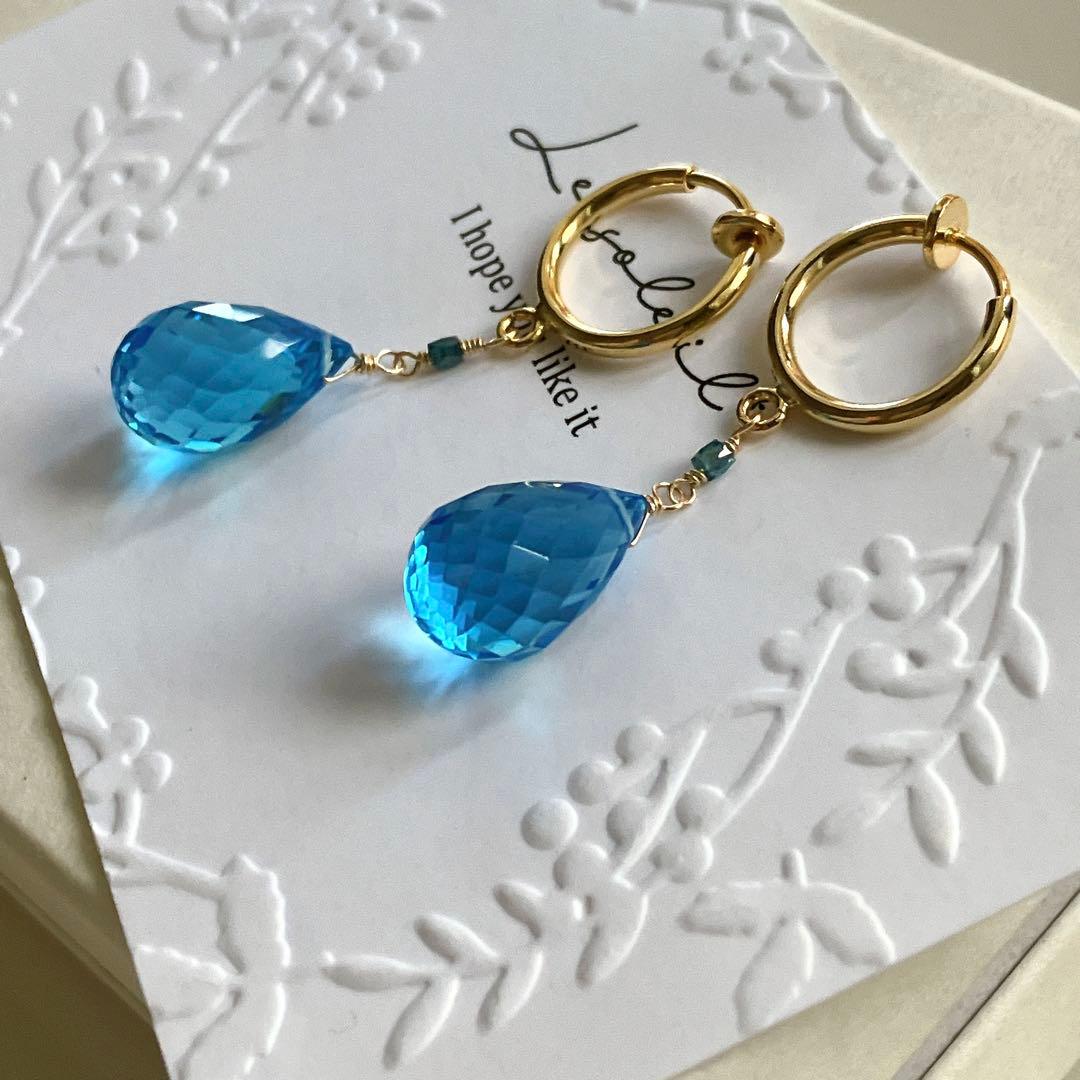 ポメころび◆スーパースイスブルートパーズ×ブルーダイヤイヤリング