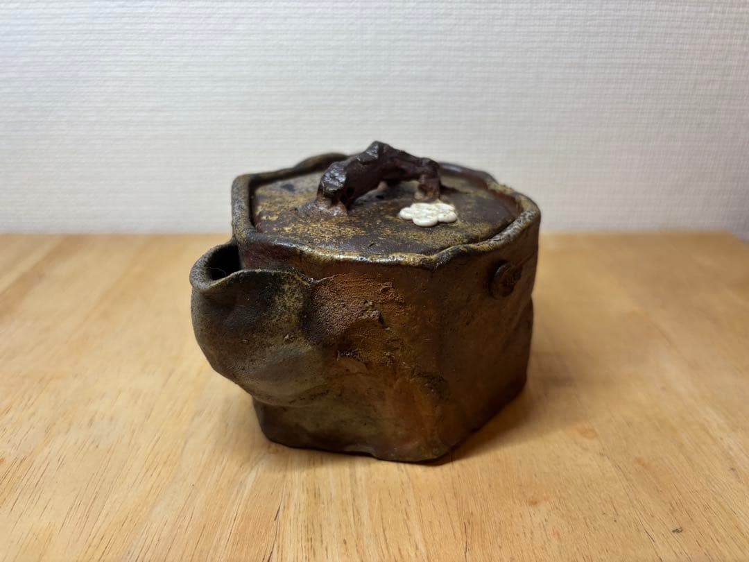 ㊲備前焼 宝瓶 登り窯 白梅 梅 うめ ウメ 手びねり 6角 急須