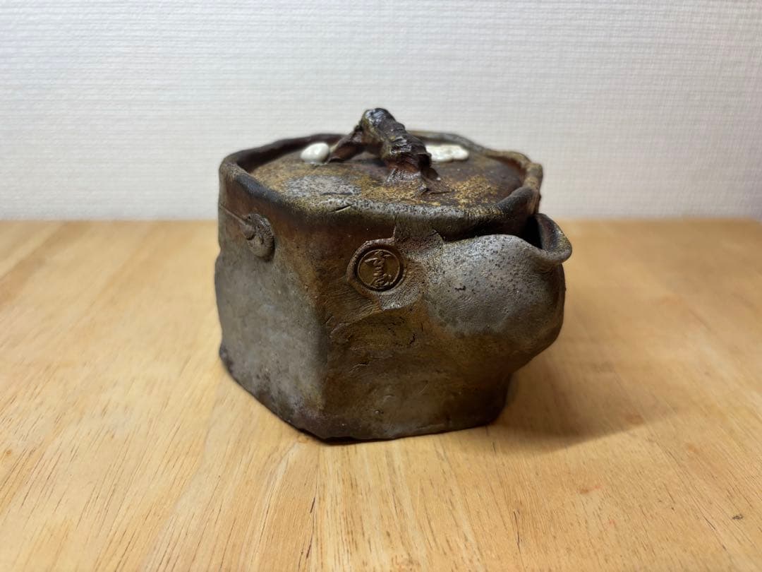 ㊲備前焼 宝瓶 登り窯 白梅 梅 うめ ウメ 手びねり 6角 急須