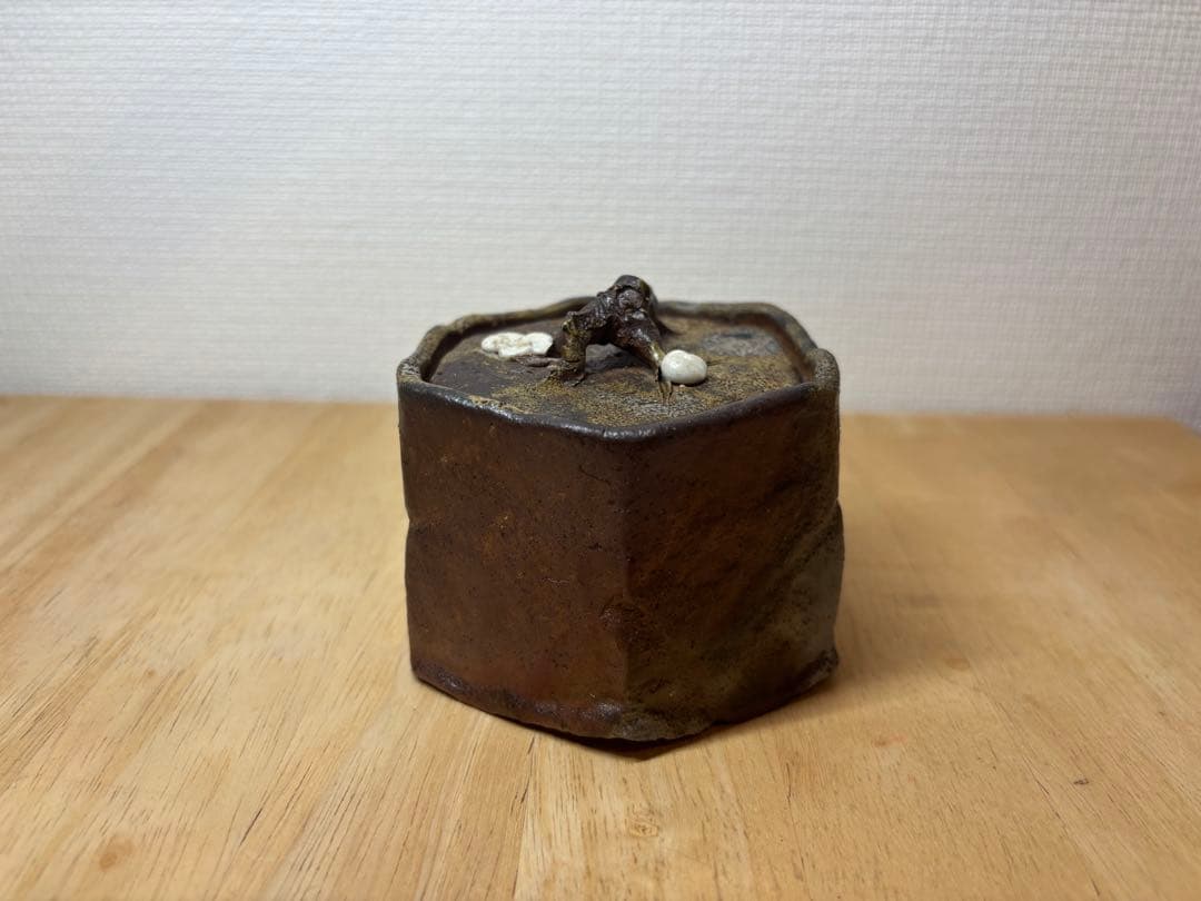 ㊲備前焼 宝瓶 登り窯 白梅 梅 うめ ウメ 手びねり 6角 急須