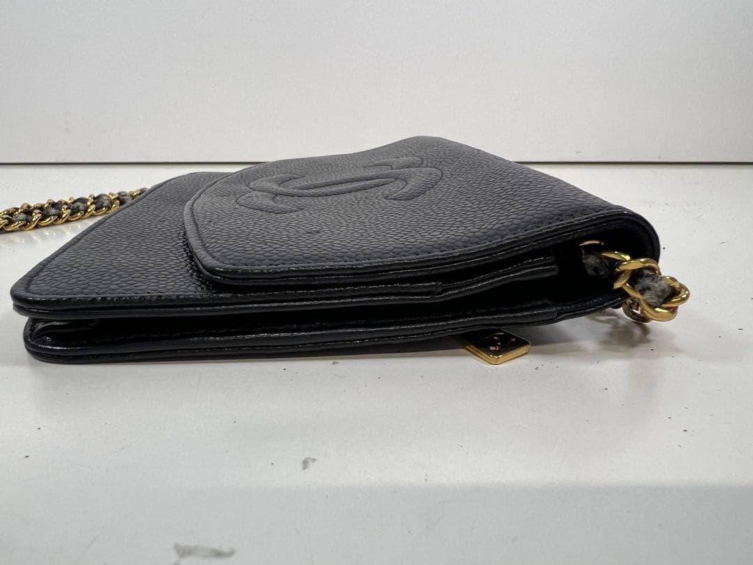 CHANEL ブラックレザー チェーンウォレット バッグ