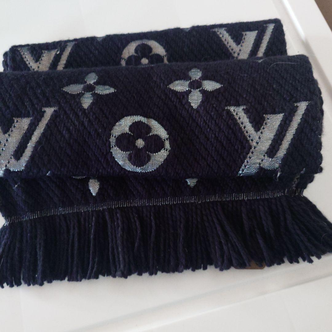 ブラックルイヴィトンマフラー フリンジ付き