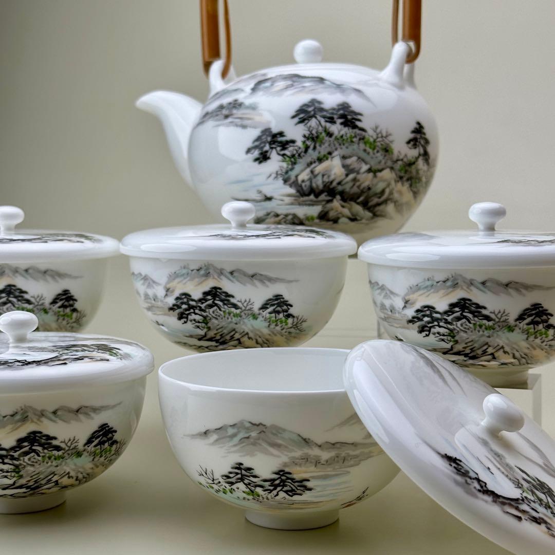 深川製磁 Imperial ボーンチャイナ 山水 茶器揃 皇室御用達表記